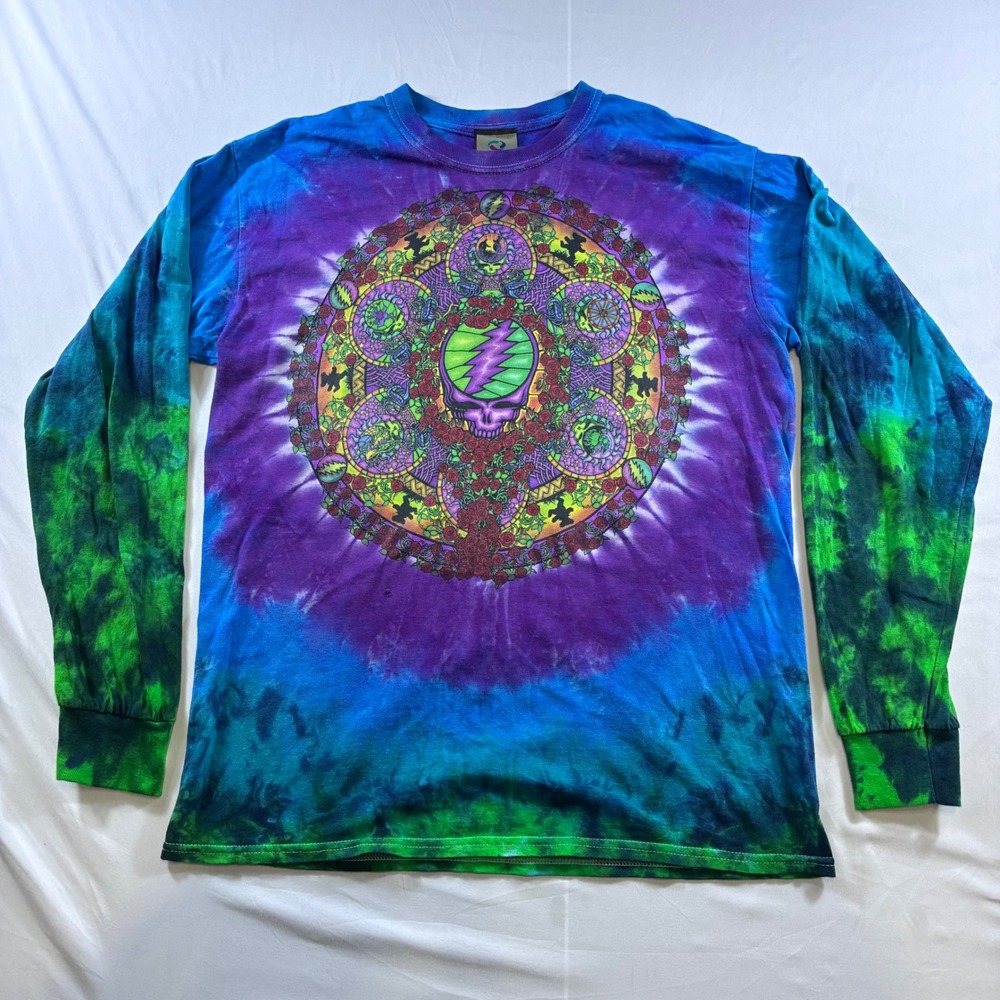 Vintage 2000 Liquid Blue Grateful Dead Tie Dye Long Sleeve Shirt Mens M Mandala